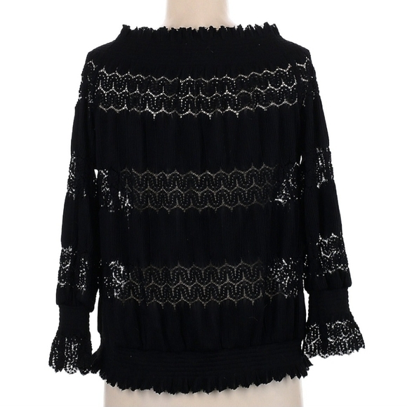 Anthropologie Deletta Riley Off-Shoulder Black Lace Top - Picture 3 of 4